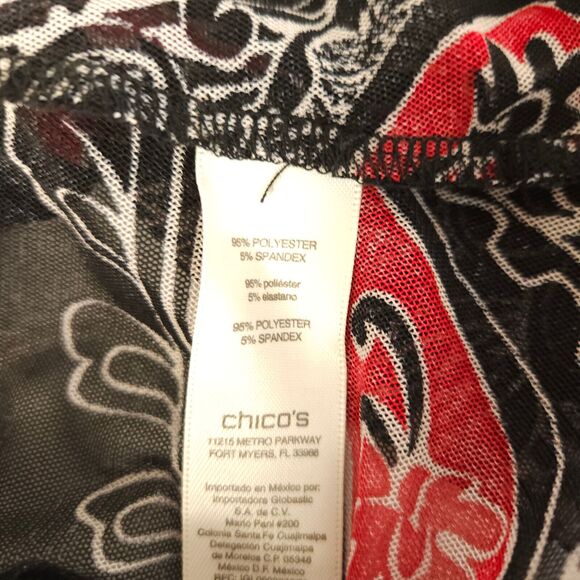 Chico's Easywear 3 Womens 16 Black Paisley Sheer Roll Tab Button Up Shirt Blouse - Picture 6 of 9